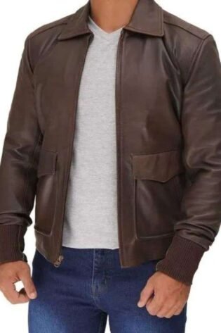 Men Brown Bomber Leather Jacket