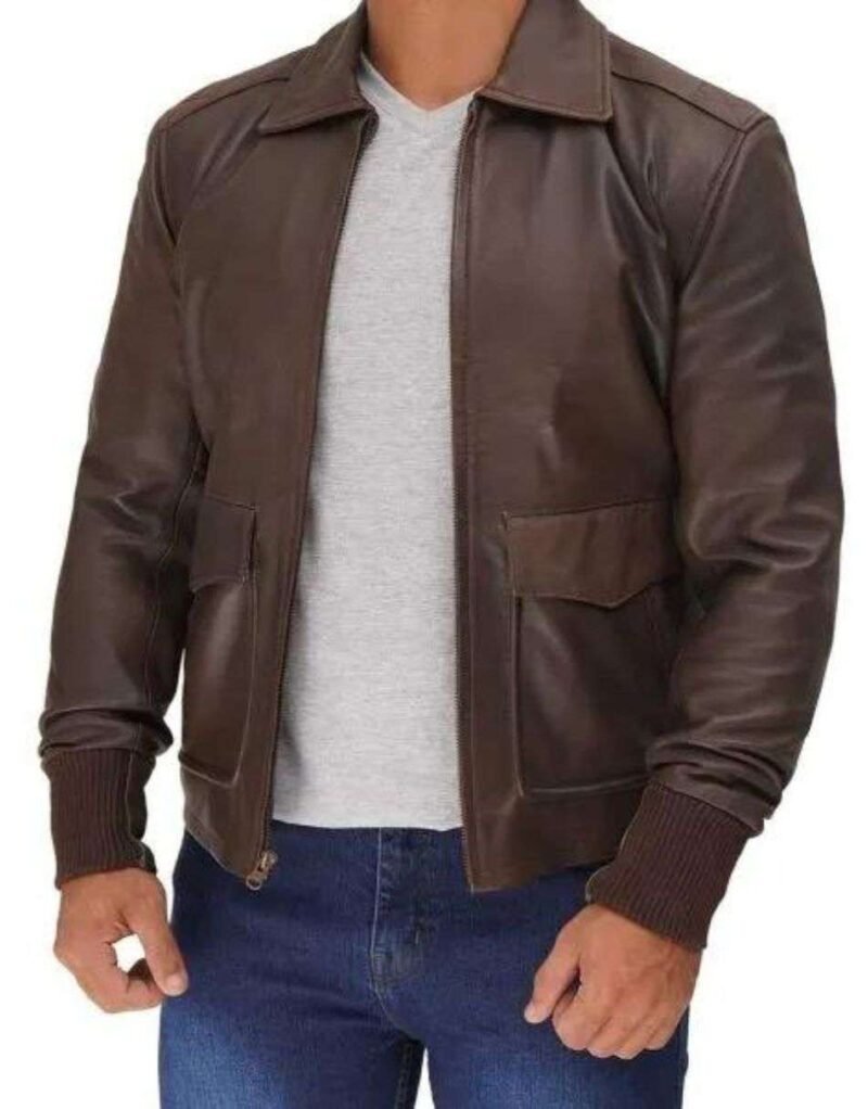 Men Brown Bomber Leather Jacket