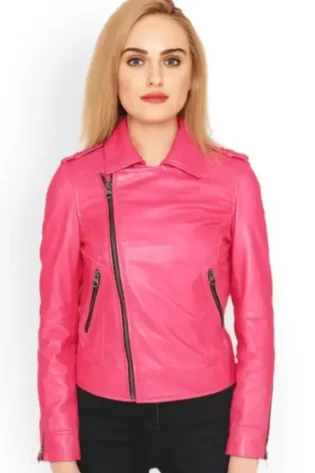 Women Pink Motorcycle Leather Jacket