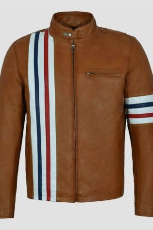 american flag stripes tan leather jacket