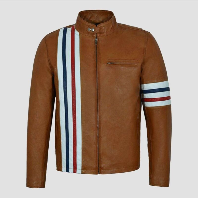 american flag stripes tan leather jacket