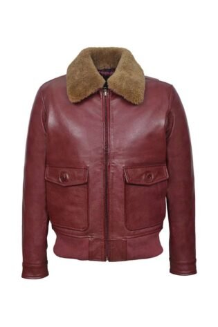 Men's Cherry Bomber Ginger Fur Collar Real Leather Jacket