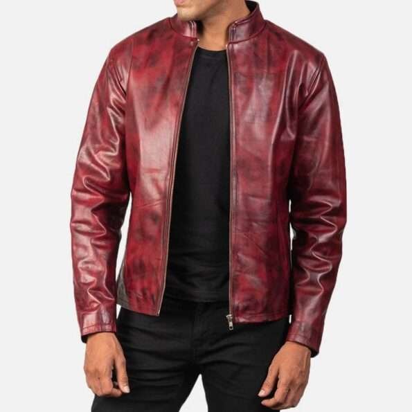 Mens Burgundy Leather Jacket - Motorcycle Jacket