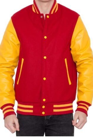 mens red and yellow varsity jacket