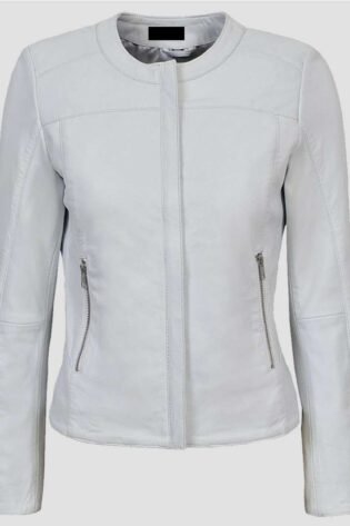 women white leather jacket