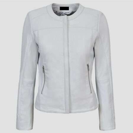 women white leather jacket