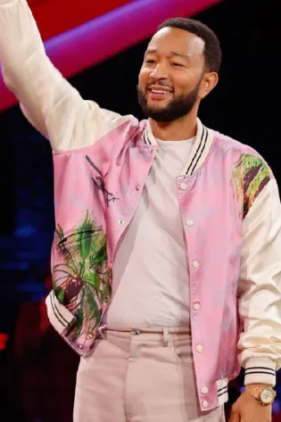 john legend the voice-s25 pink bomber jacket