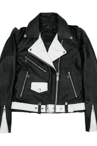 Black and White Biker Leather Jacket Women