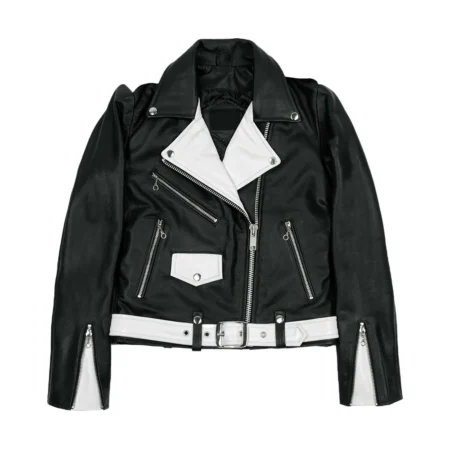 Black and White Biker Leather Jacket Women