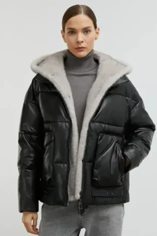 Black Faux Fur Hooded Puffer Jacket