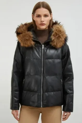 Black Puffer Jacket With Fur Hood Womens