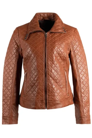 Women’s Quilted Brown Leather Jackets Biker Jacket