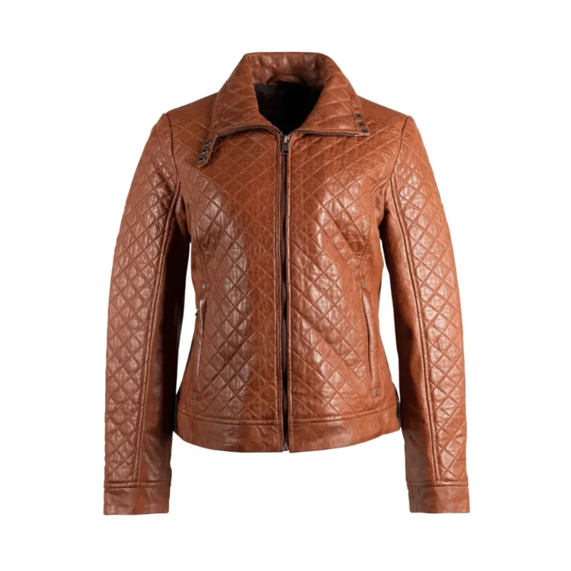 Women’s Quilted Brown Leather Jackets Biker Jacket