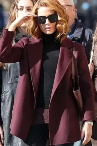 Canary Black 2024 Kate Beckinsale Maroon Coat