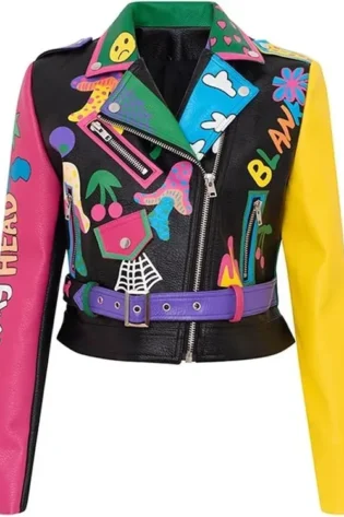 Womens Graffiti Printed Cropped Jacket