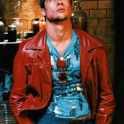 Brad Pitt Fight Club Red Leather Jacket