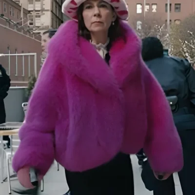 Elsbeth S02 Carrie Preston Pink Faux Fur Cropped Coat