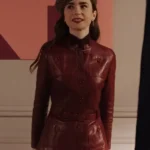 Emily in Paris S04 Emily Cooper Maroon Leather Jacket