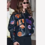 Hailey Bieber New York Knicks Leather Jacket