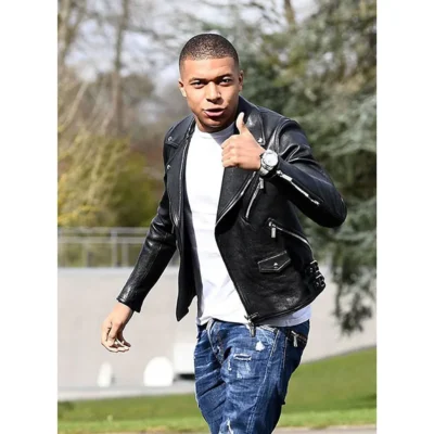 Kylian Mbappe Black Leather Jacket