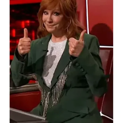 The Voice S26 Reba McEntire Green Embellished Fringed Blazer