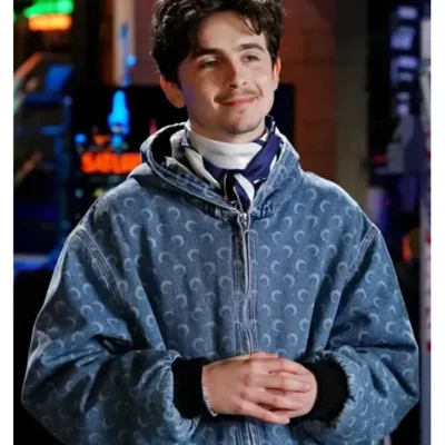 Timothee Chalamet Crescent Moon-Print Denim Jacket