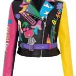Womens Graffiti Printed Cropped Jacket