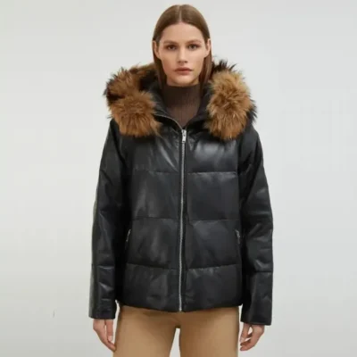 Black Puffer Jacket With Fur Hood Womens