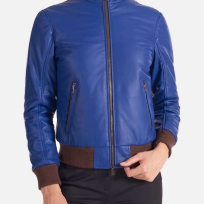 Women's Classic Blue Biker Leather Jacket