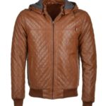 Men's Quilted Hooded Bomber Leather Jacket