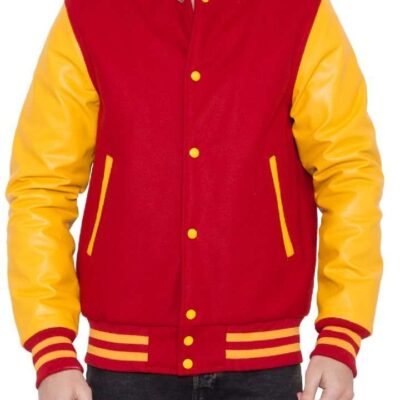 Mens Red and Yellow Varsity Jacket