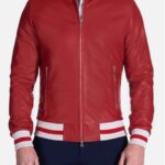 Mens Classic Style Red Bomber Leather Jacket