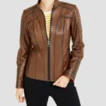Women Quilted Soft Brown Leather Jacket