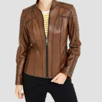 Women Quilted Soft Brown Leather Jacket