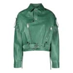 Womens Green Leather Biker Jacket