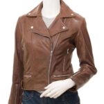 Womens Motorcycle Cross Zip Brown Leather Jacket