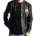 Celtics Black Letterman Boston Leather Jacket