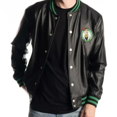 Celtics Black Letterman Boston Leather Jacket