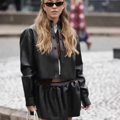 Paris Fashion Week Sydney Sweeney Black Leather Jacket