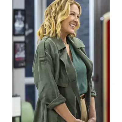 Shifting Gears 2025 Jenna Elfman Green Belted Trench Coat