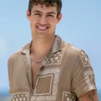 Temptation Island S06 Logan Paulsen Camel Brown Pailsley Shirt