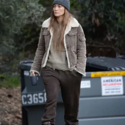 The Mother 2023 Jennifer Lopez Brown Shearling Jacket