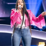 The Voice S27 Hailey Wright Pink Fringe Leather Jacket