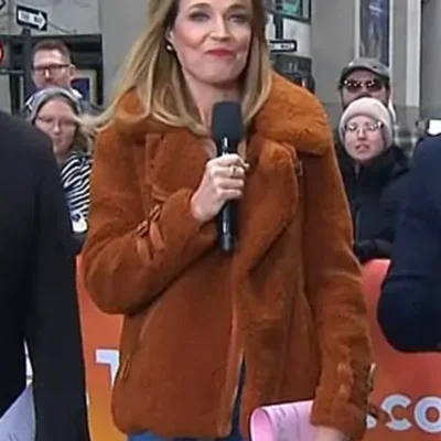 Today Show 2025 Savannah Guthrie Brown Sherpa Jacket