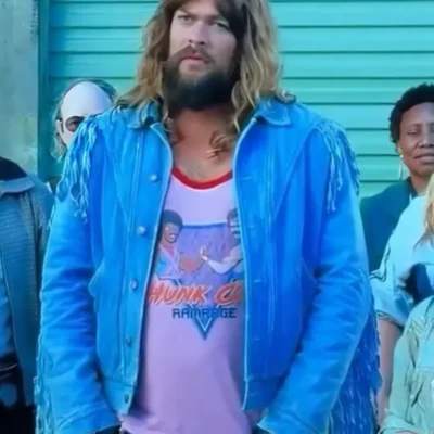 A Minecraft Movie 2025 Jason Momoa Blue Fringe Jacket