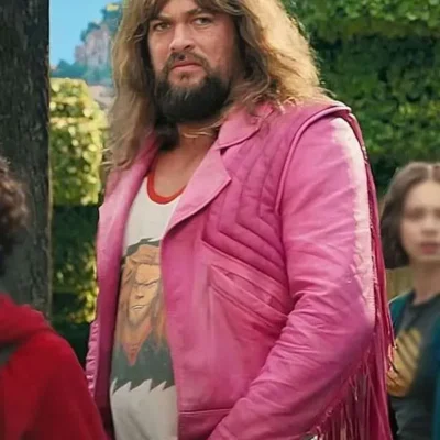 A Minecraft Movie 2025 Jason Momoa Pink Fringe Jacket