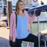 Love On The Spectrum S03 Abbey Lutes Pink Draped Cardigan