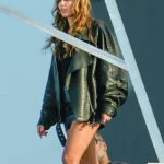 Miley Cyrus Oversized Black Leather Jacket
