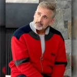 Mountainhead 2025 Steve Carell Red Bomber Jacket