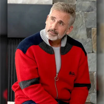 Mountainhead-2025-Steve-Carell-Red-Bomber-Jacket